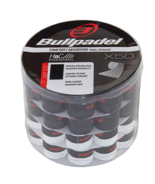 Overgrips Bullpadel Comfort Microperforado GB1201 BOX 50u Blanco Negro