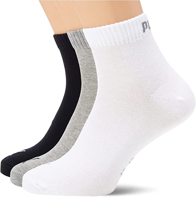 Calcetines Puma Quarter Pack 3 Pares Blanco Negro Gris