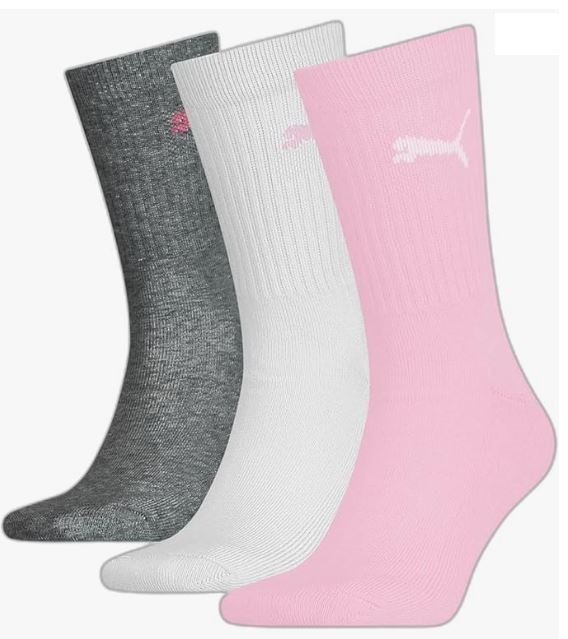 Calcetines Puma Kids Regular Crew Pack 3 Pares Blanco/Rosa/Gris