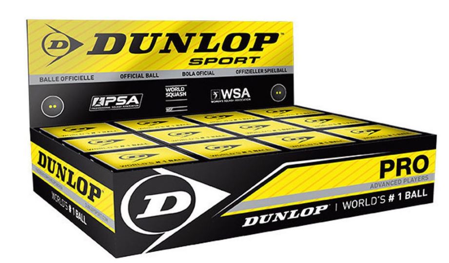 Bolas Squash Dunlop PRO (Doble punto Amarillo) 12 Bolas (K)