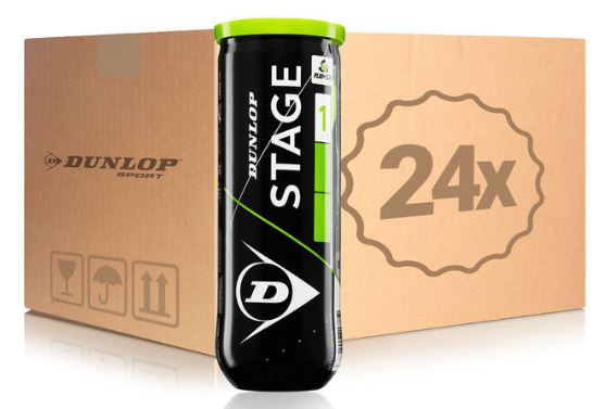 Pelotas Tenis Dunlop STAGE 1 Verde Cajón 24 Botes 3 pelotas