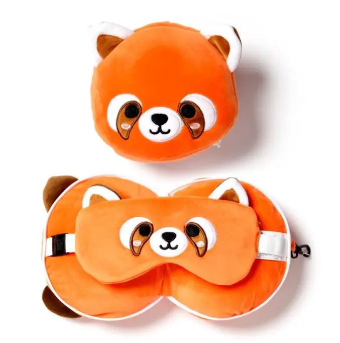 Almohada de Viaje con Antifaz Relaxeazzz Oso Panda Rojo