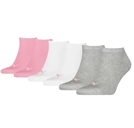 Calcetines Puma Unisex Sneaker Plain 3 pares Rosa/Blanco/Gris
