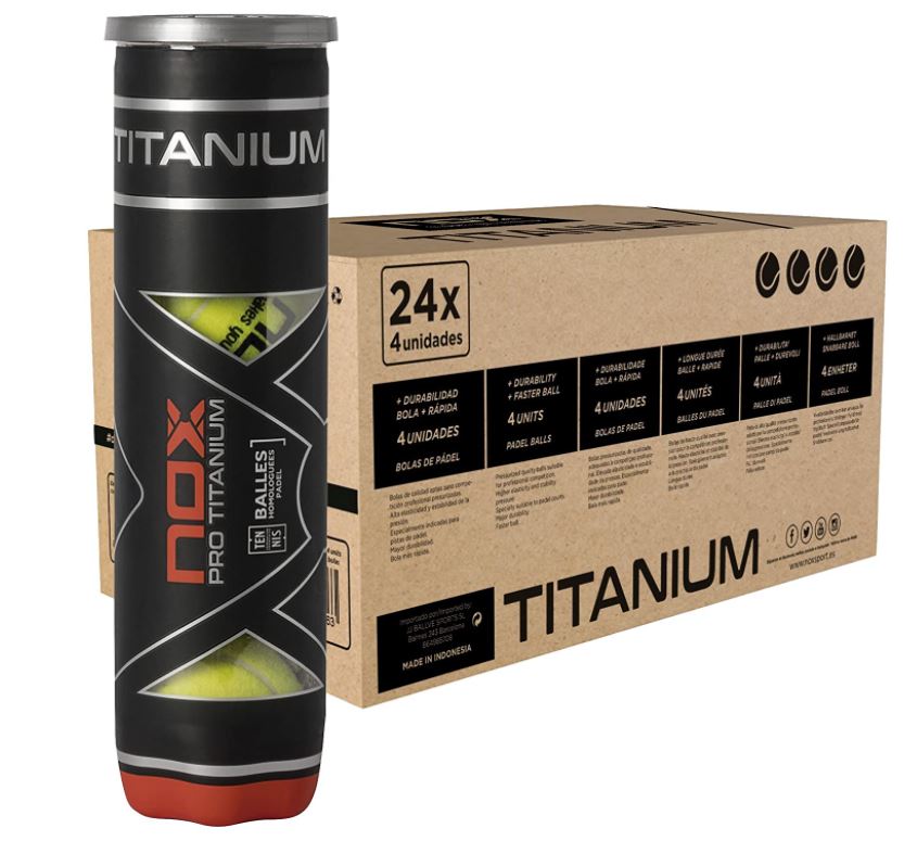 Pelotas Pádel Nox Pro Titanium Cajón 24 Botes x 4 pelotas