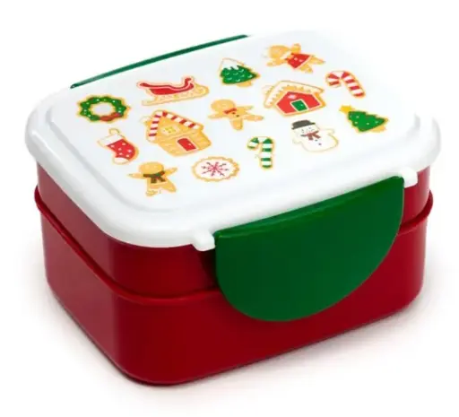 [DAC1513-1] Fiambrera Táper Bento con Cierre en Click y Cubiertos Navidad
