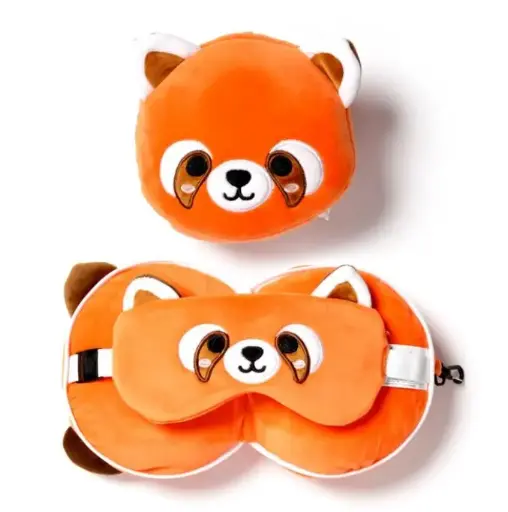 [DAC1716] Almohada de Viaje con Antifaz Relaxeazzz Oso Panda Rojo