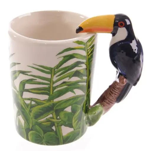 [DAC1730] Taza de Cerámica Asa con Forma de Tucán y Decoración Jungla 