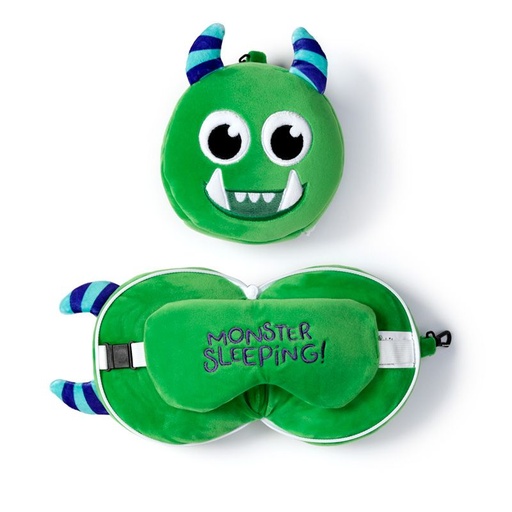 [DAC0348-1] Almohada de Viaje con Antifaz Relaxeazzz Adoramals - Monstarz Verde